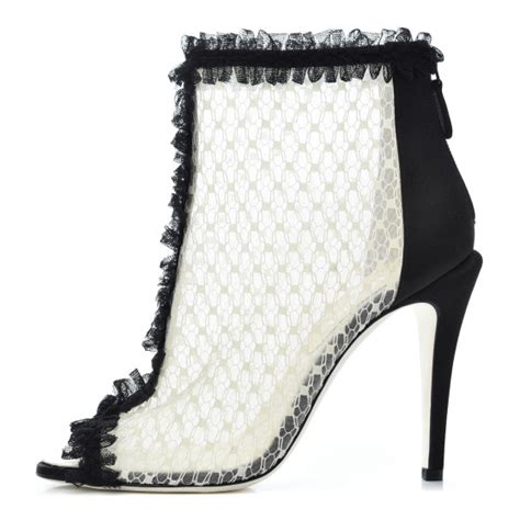 chanel bootie black lace stud|CHANEL Lace Mesh Booties 38 Ivory Black .